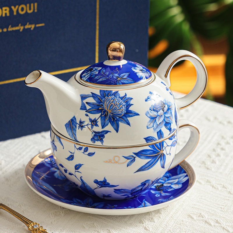 Coffee Tea Gift Set - Blue Peony Ceramic Tea Set, European