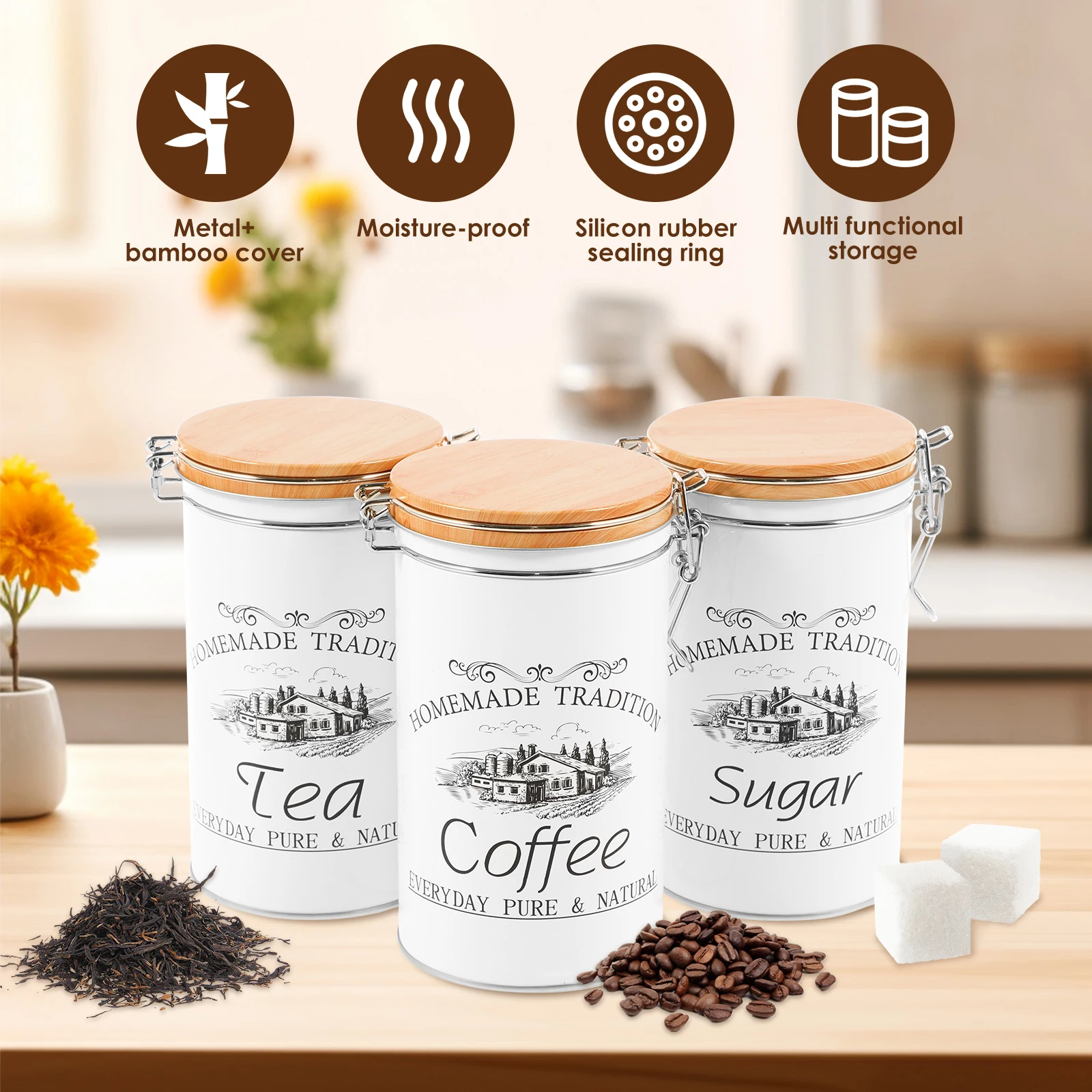 3Pcs/Set Tea Coffee Sugar Cani - Coffee Tea Jar Set review and price